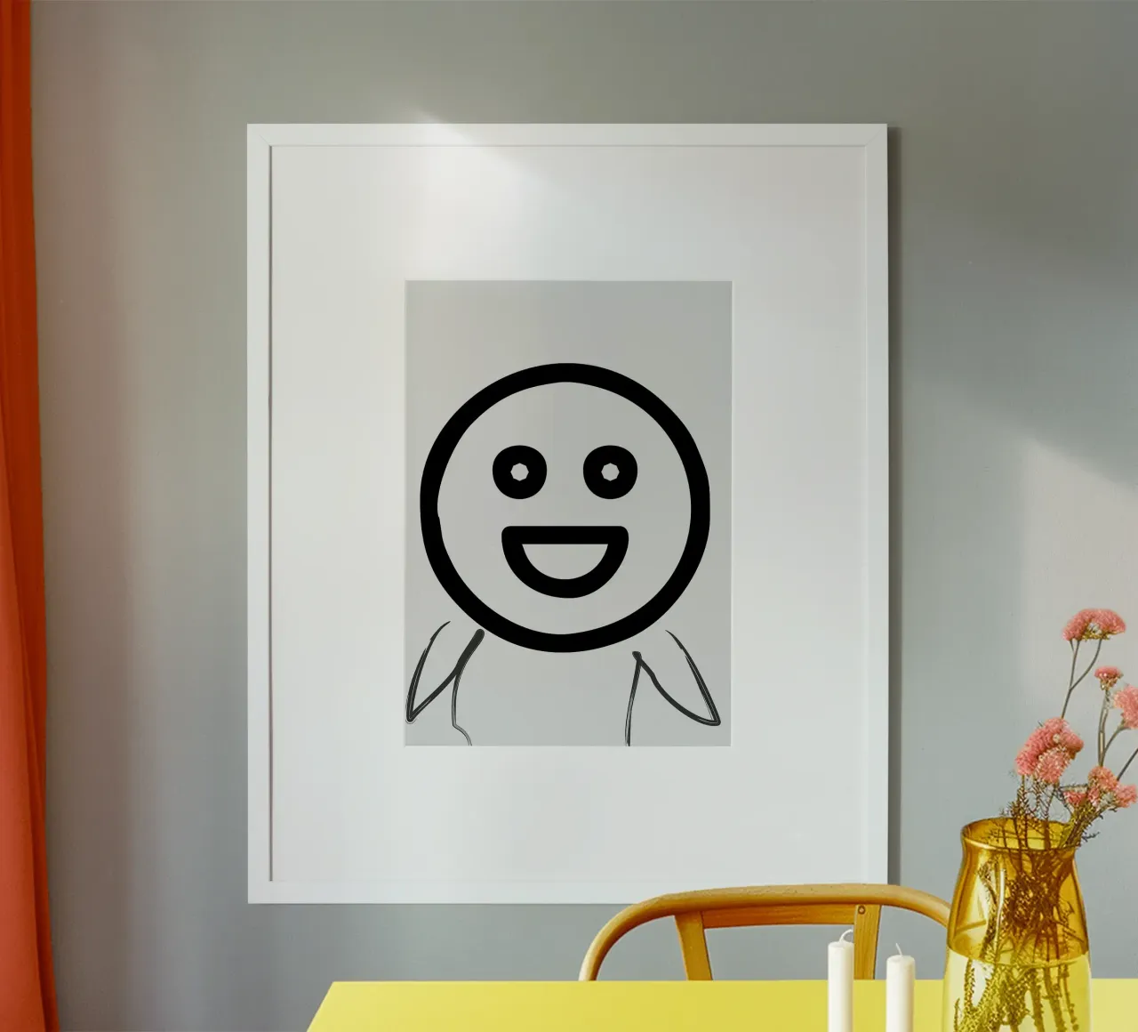 faccina sorridente emoji di felicità poster con telaio in plastica da Robert W Wakefield