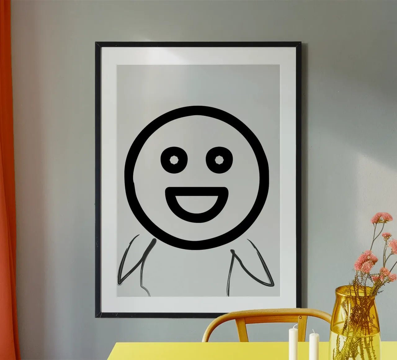 faccina sorridente emoji di felicità poster con telaio in plastica da Robert W Wakefield