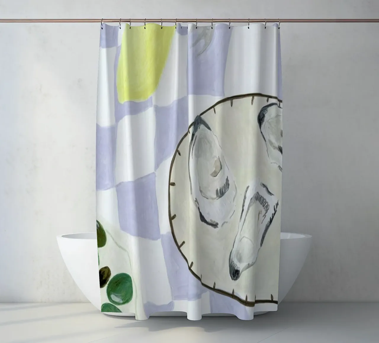 Oysters And Olives shower curtain by Isabelle Vandeplassche