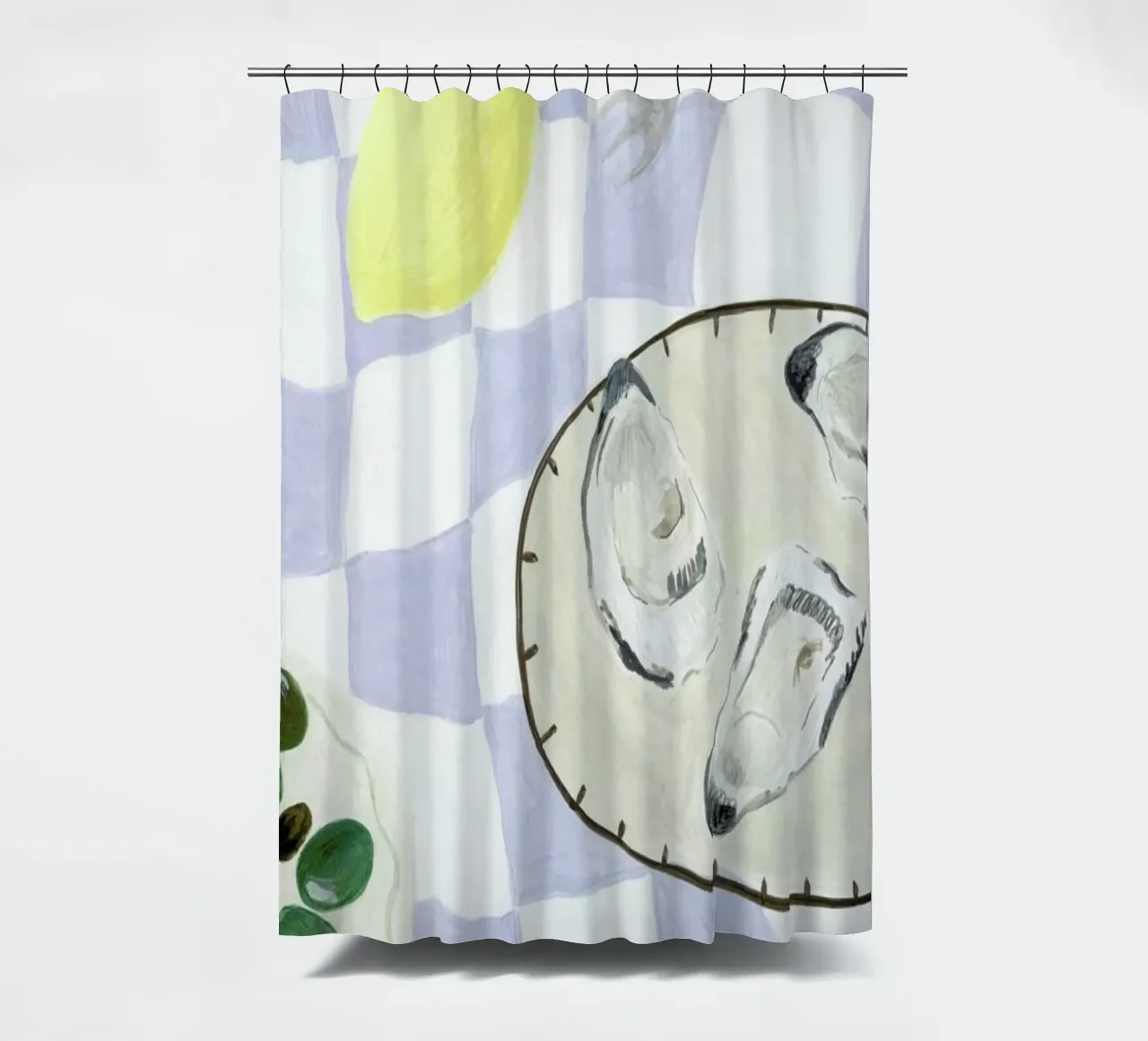 Oysters And Olives shower curtain by Isabelle Vandeplassche