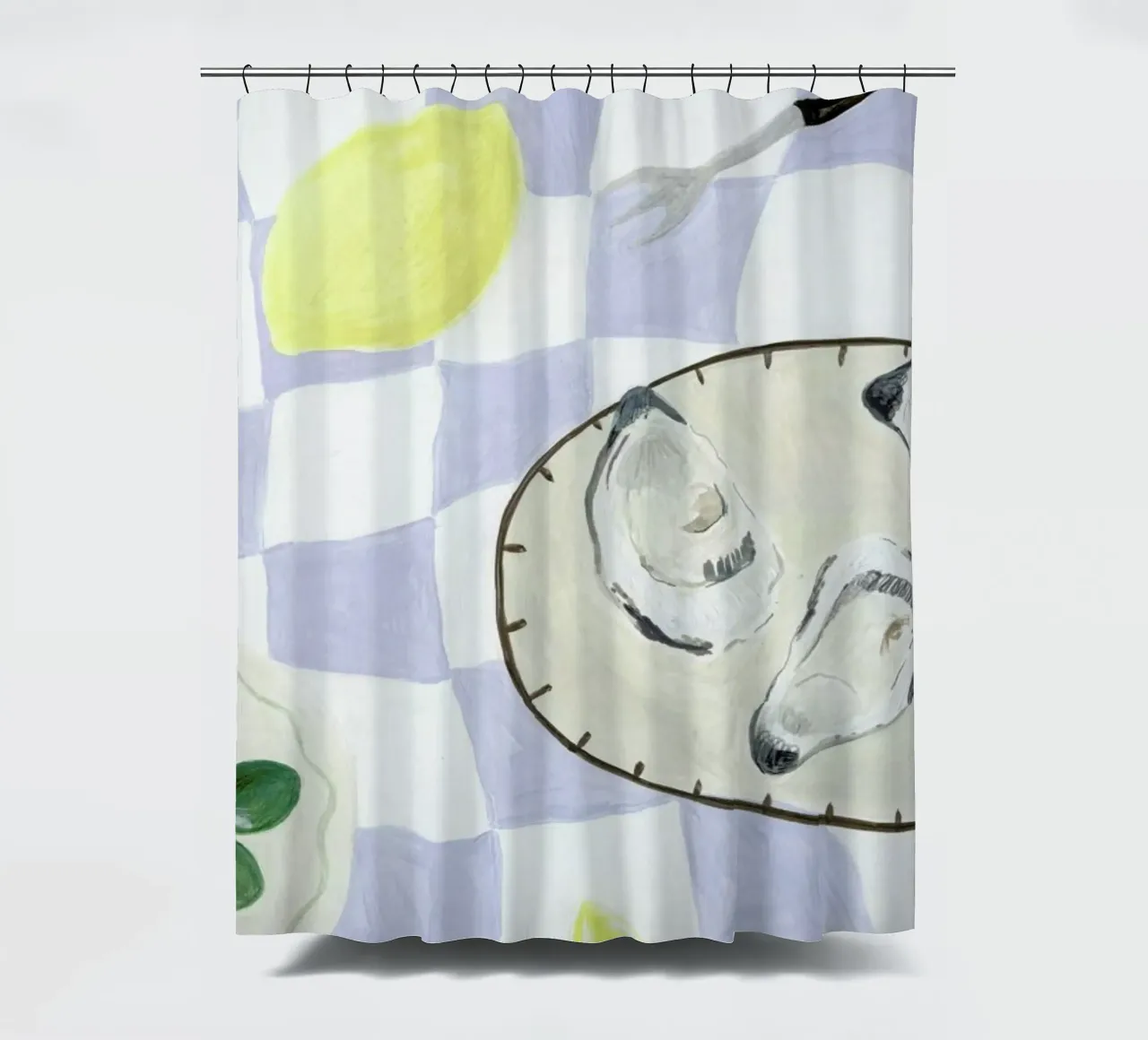 Oysters And Olives shower curtain by Isabelle Vandeplassche