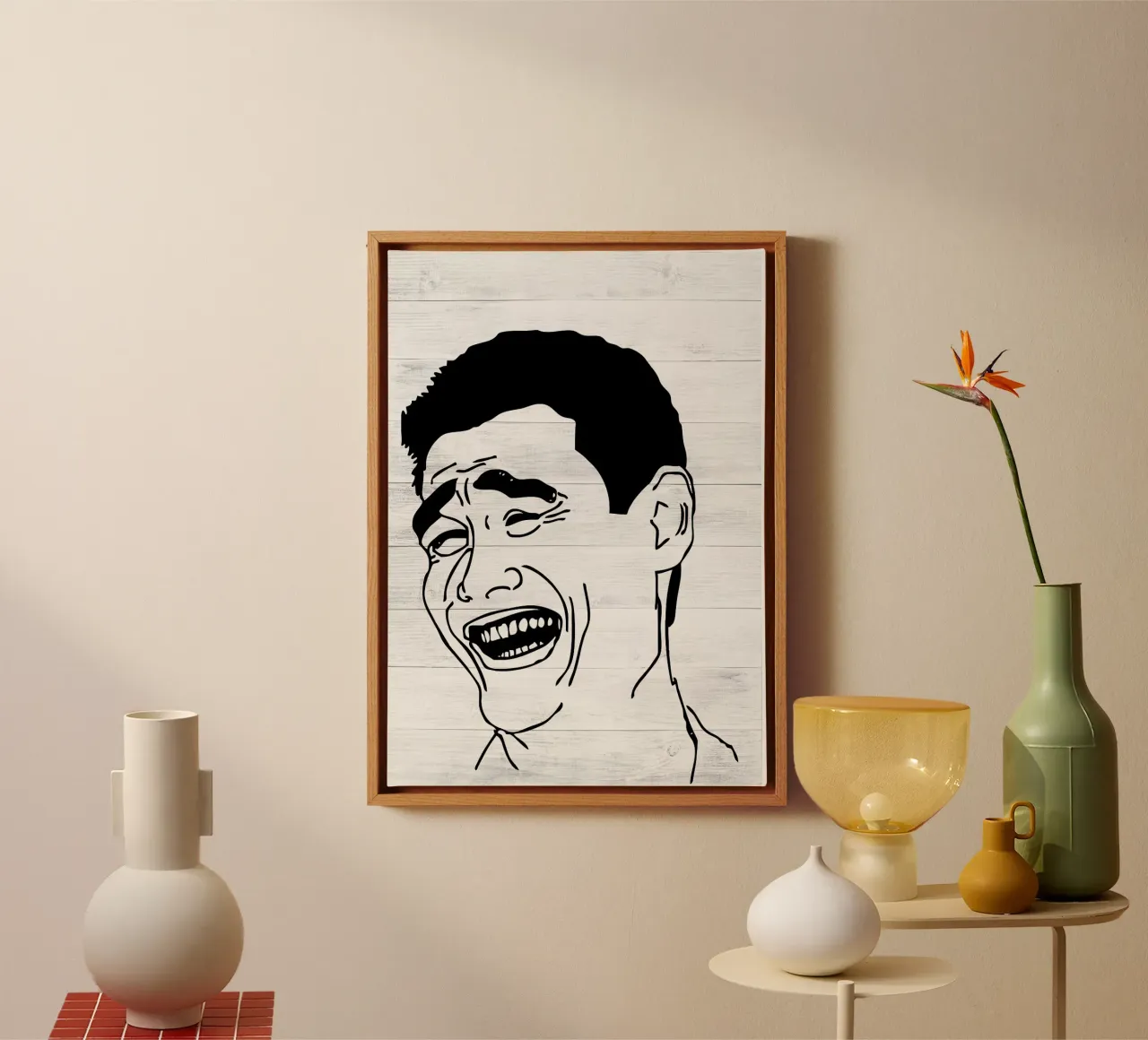 lachend mannengezicht canvas met Baklijst van Robert W Wakefield
