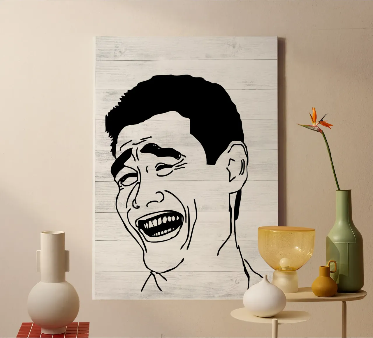 lachend mannengezicht canvas met Baklijst van Robert W Wakefield