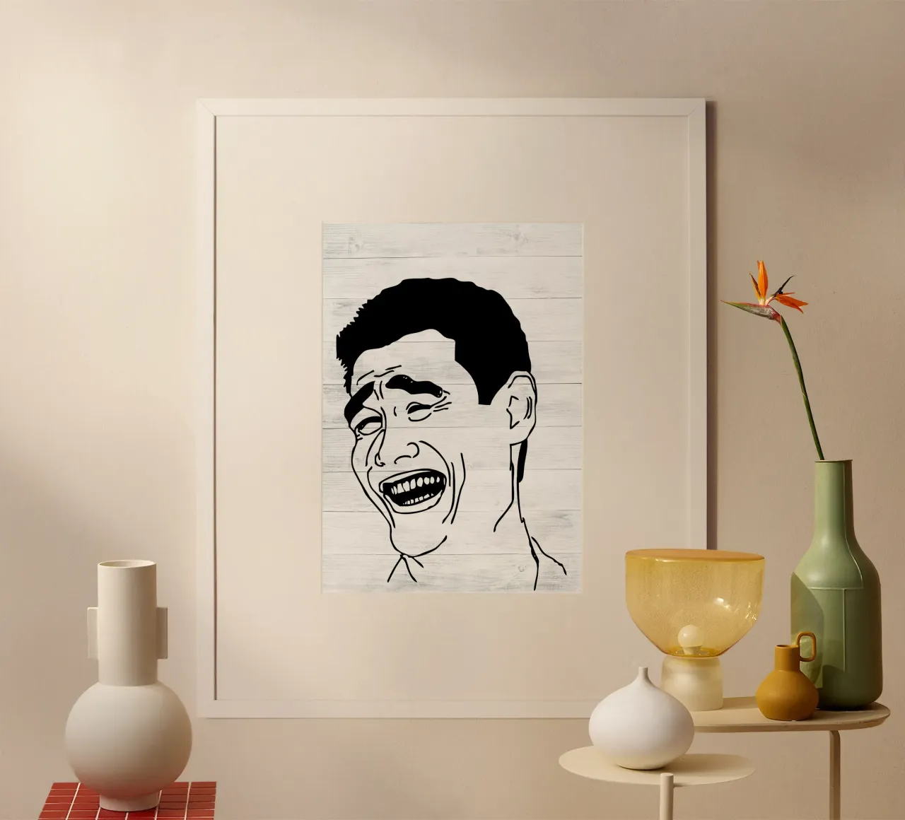 faccia da uomo che ride poster con telaio in plastica da Robert W Wakefield