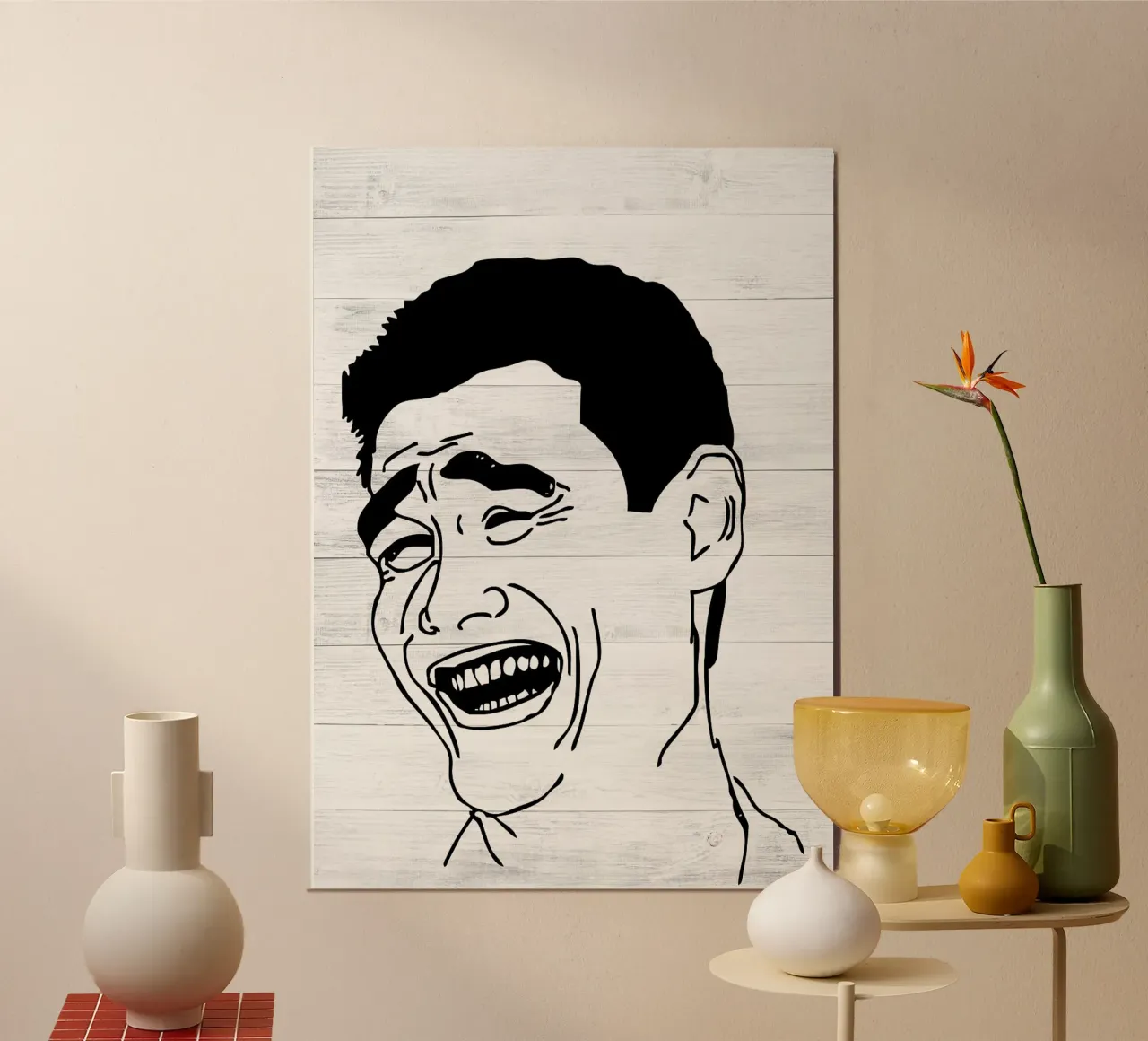 faccia da uomo che ride poster con telaio in plastica da Robert W Wakefield