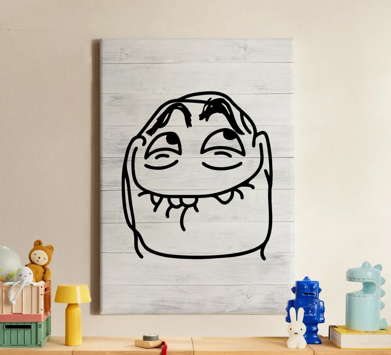 cartoonish-face smiling-expression canvas by Robert W Wakefield