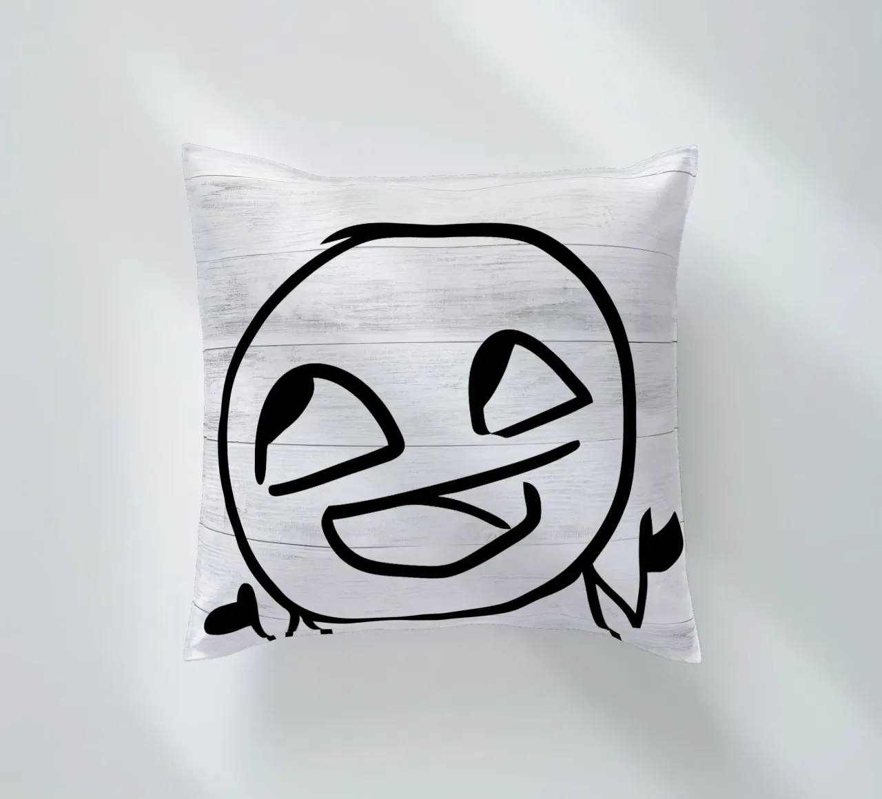 smiling face stick figure decorative cushion by Robert W Wakefield