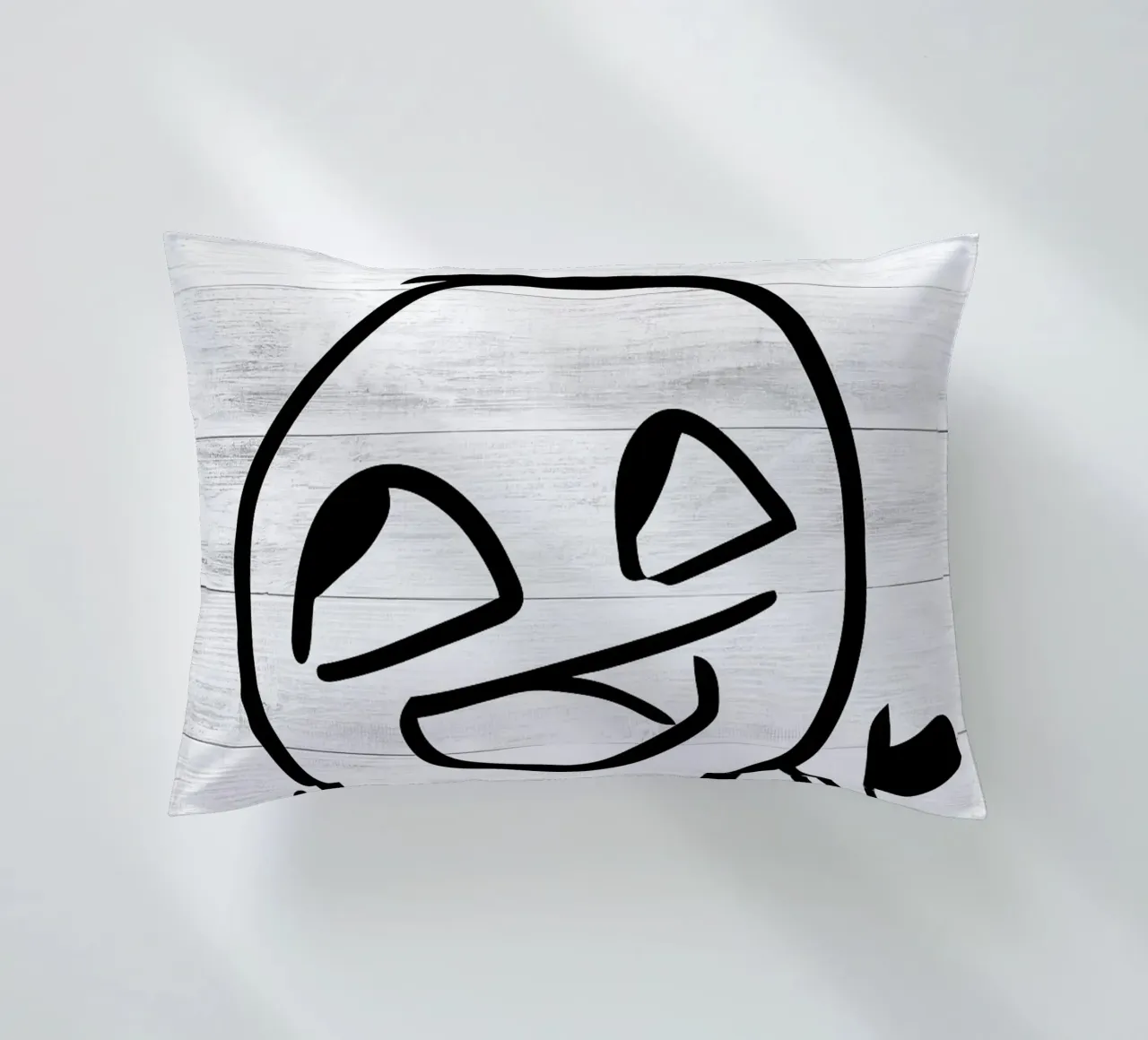 smiling face stick figure decorative cushion by Robert W Wakefield