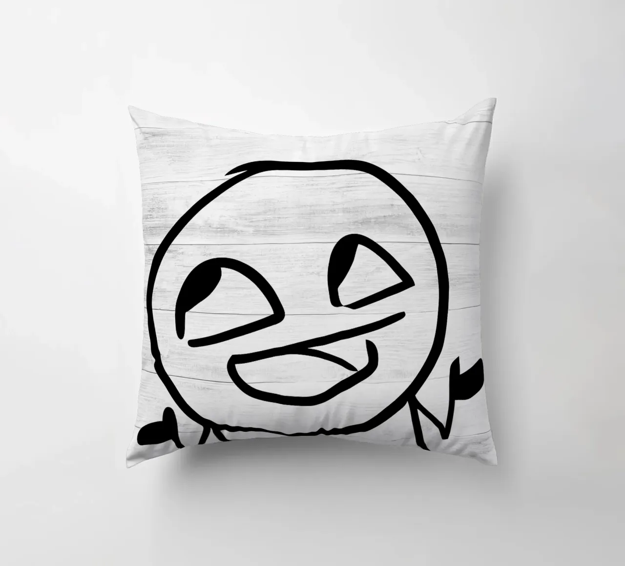 smiling face stick figure decorative cushion by Robert W Wakefield