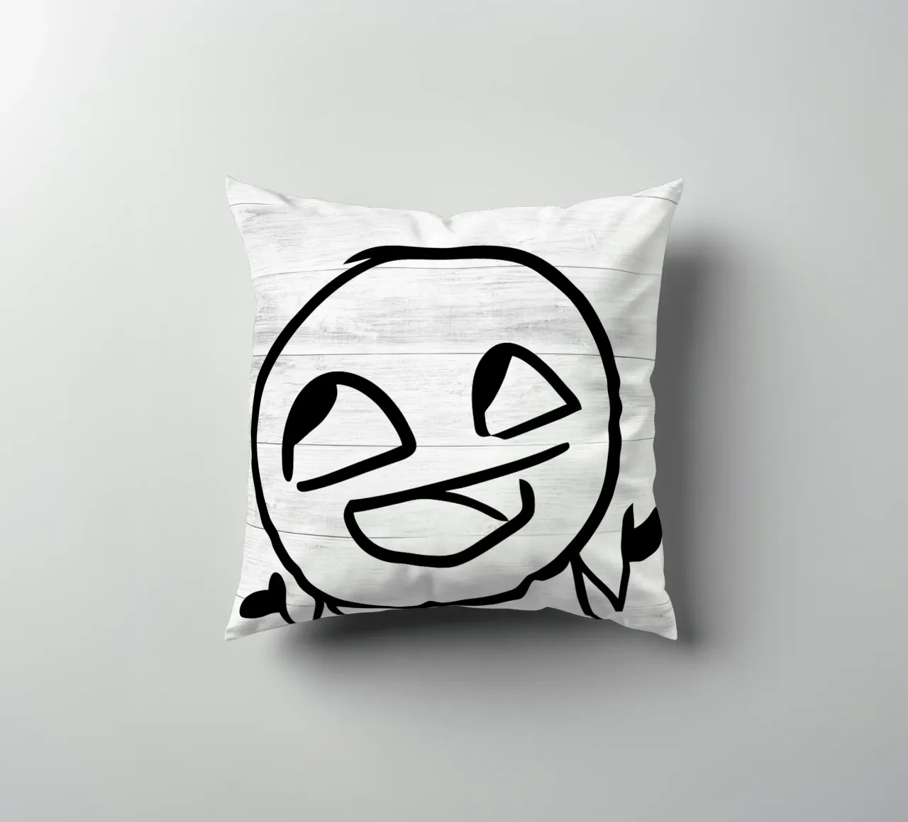 smiling face stick figure decorative cushion by Robert W Wakefield