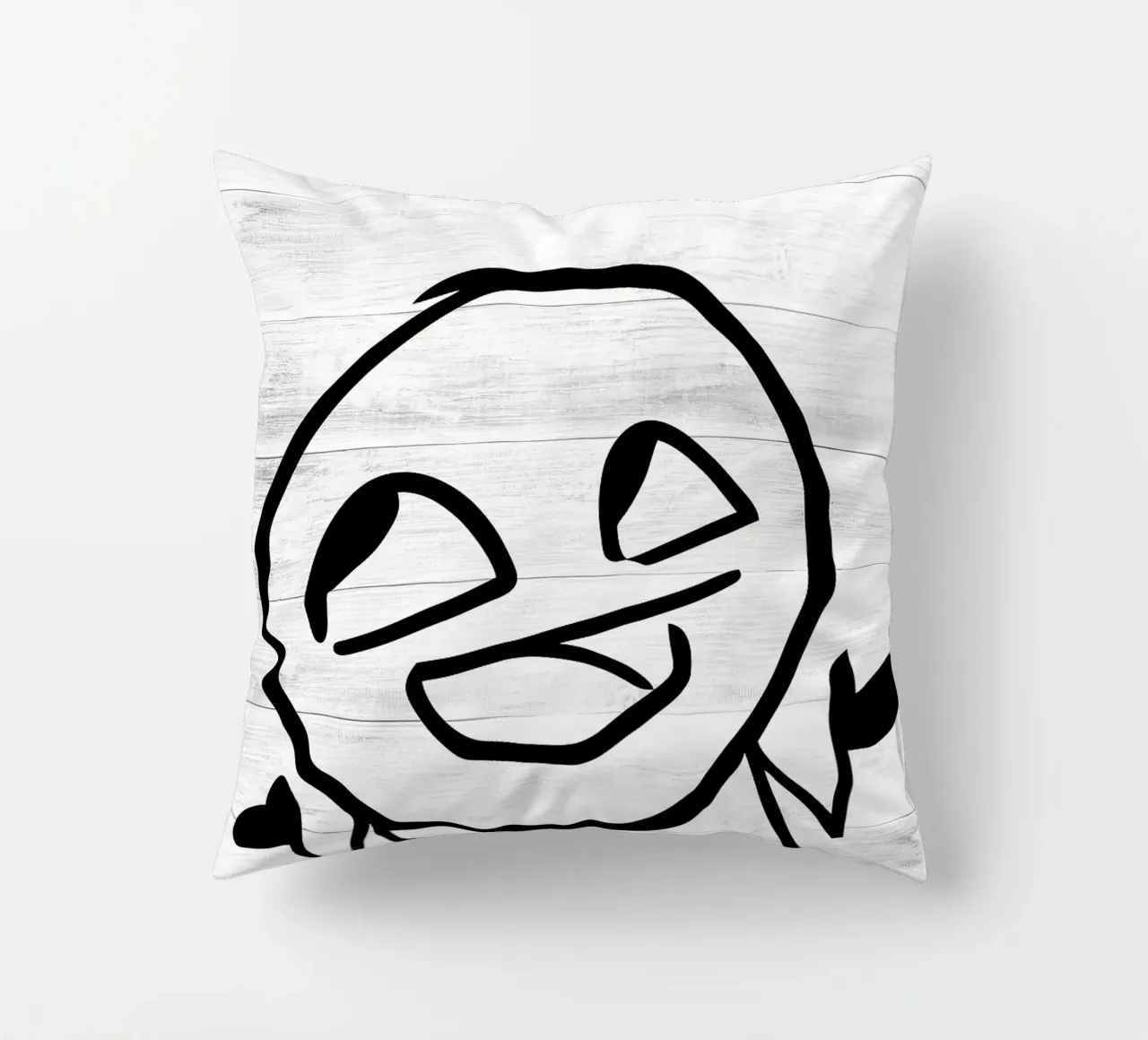 smiling face stick figure decorative cushion by Robert W Wakefield