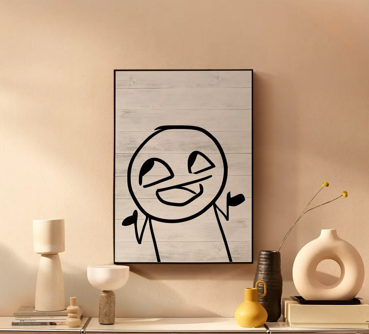 faccia sorridente figura in bastone alluminio dibond da Robert W Wakefield