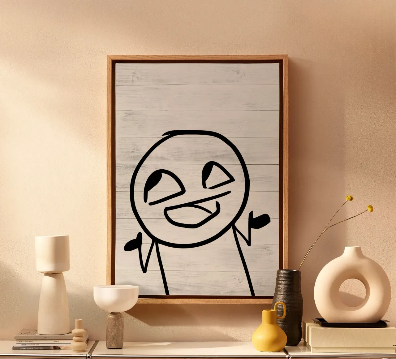 smiling face stick figure canvas by Robert W Wakefield