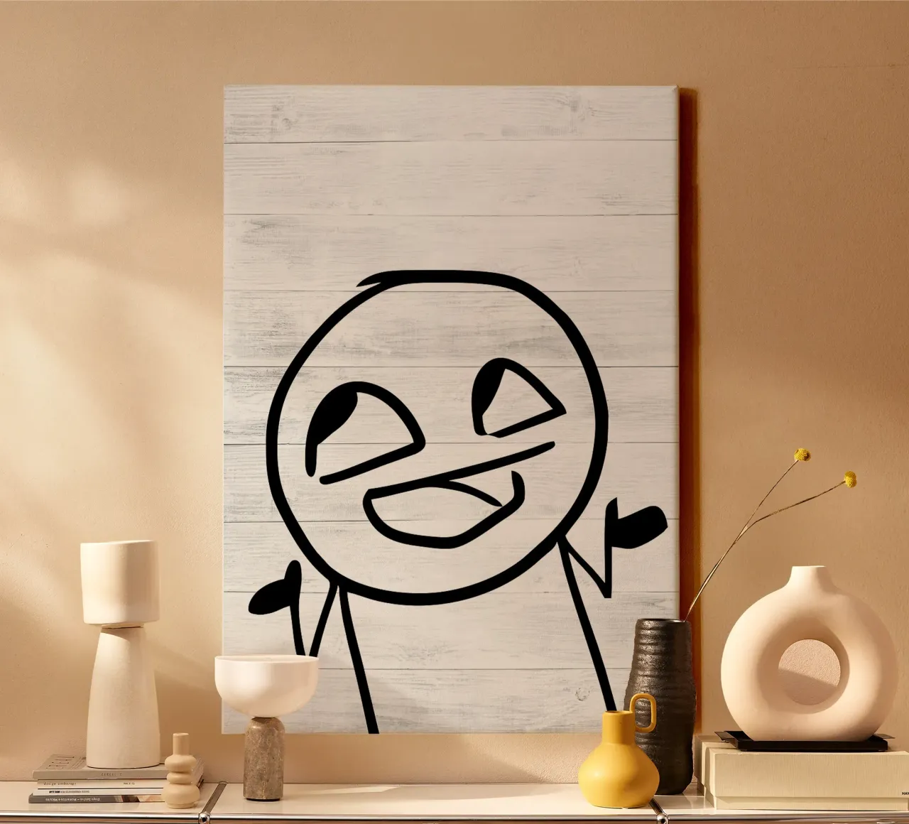 smiling face stick figure canvas by Robert W Wakefield