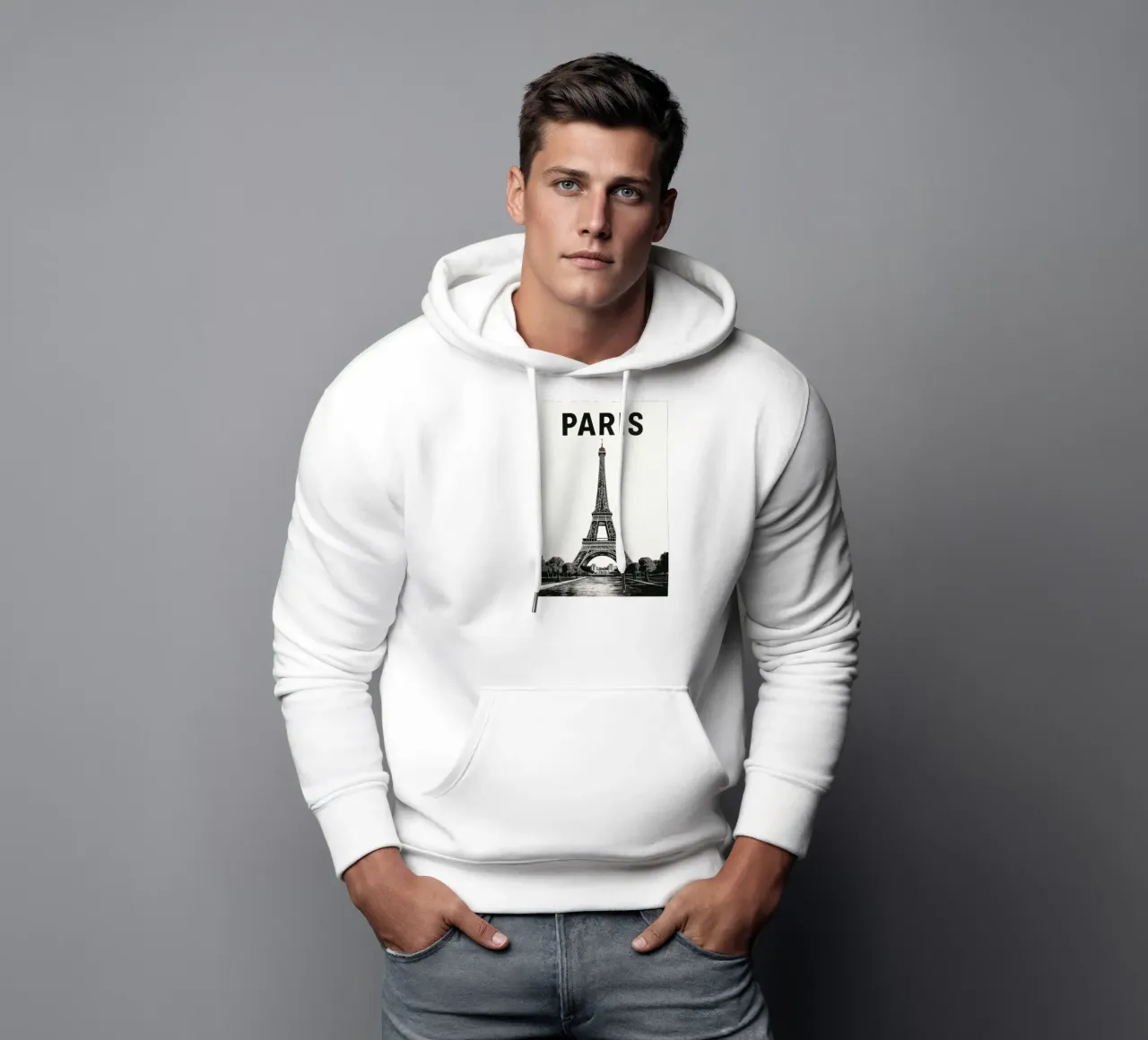 Eiffel Tower, Paris in black & white felpa con cappuccio da Vintage Travelers