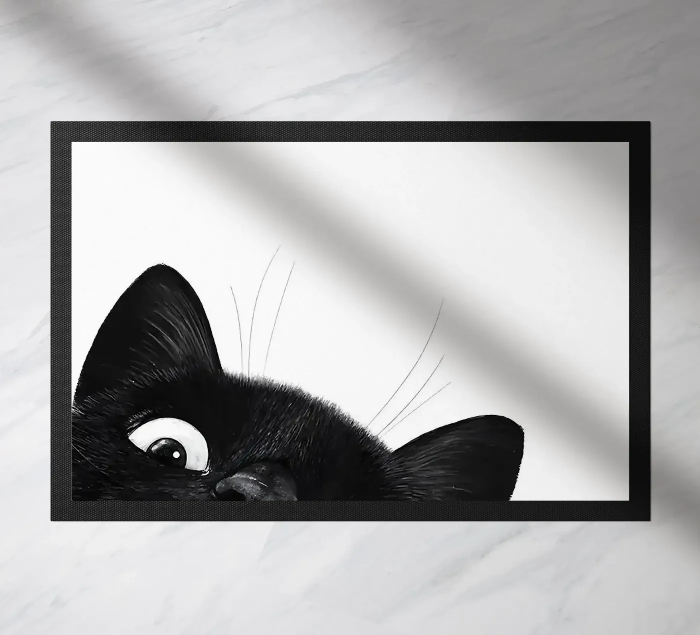 Curious Black Cat doormat by Matthew P Link