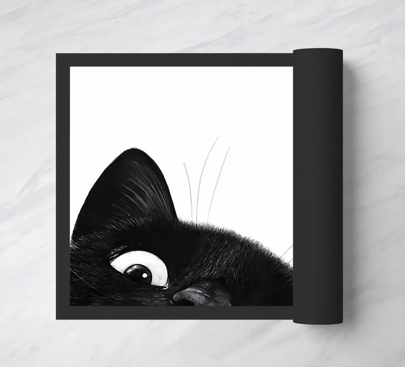 Curious Black Cat doormat by Matthew P Link