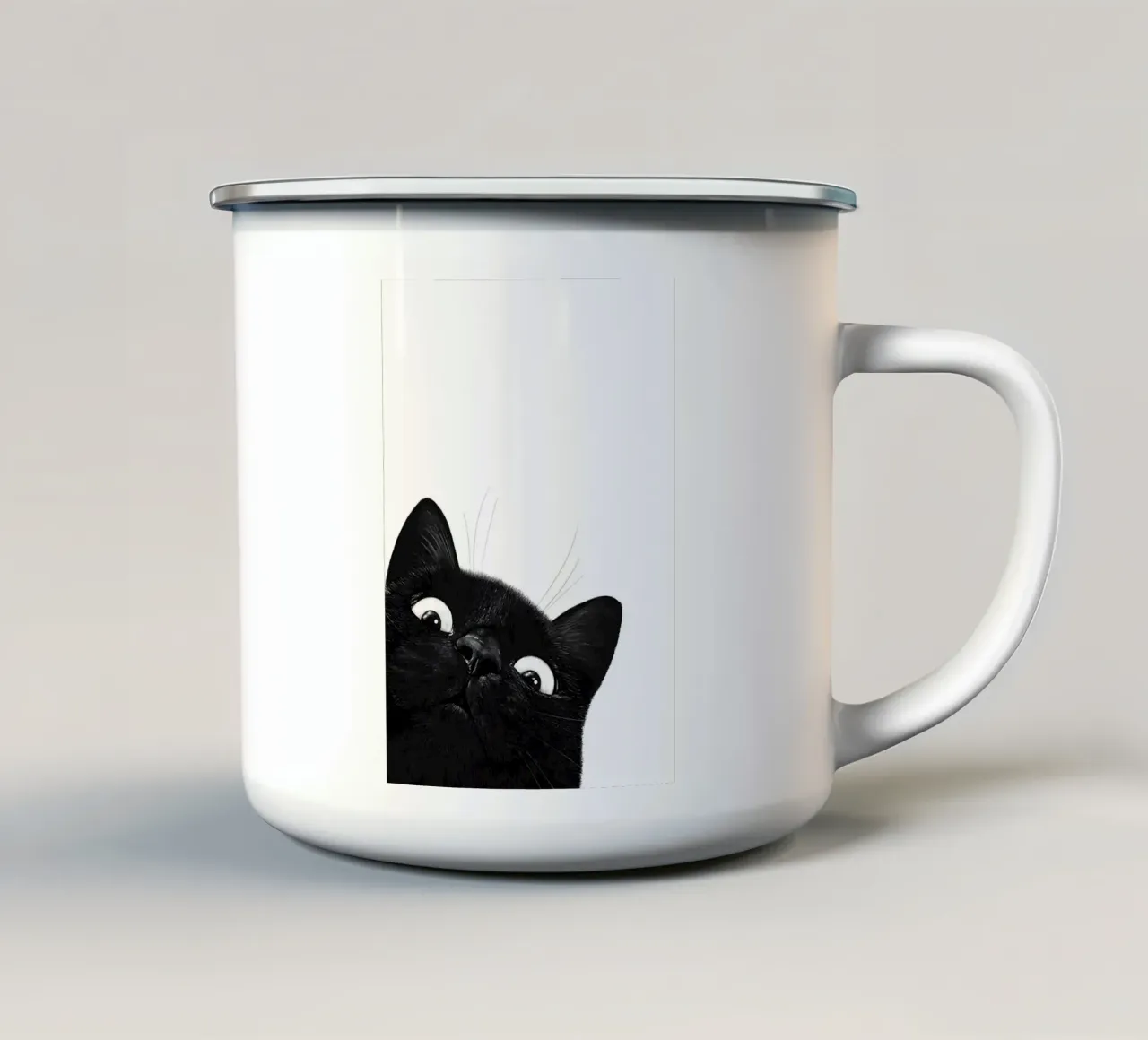 Gatto nero curioso tazza in smalto da Matthew P Link