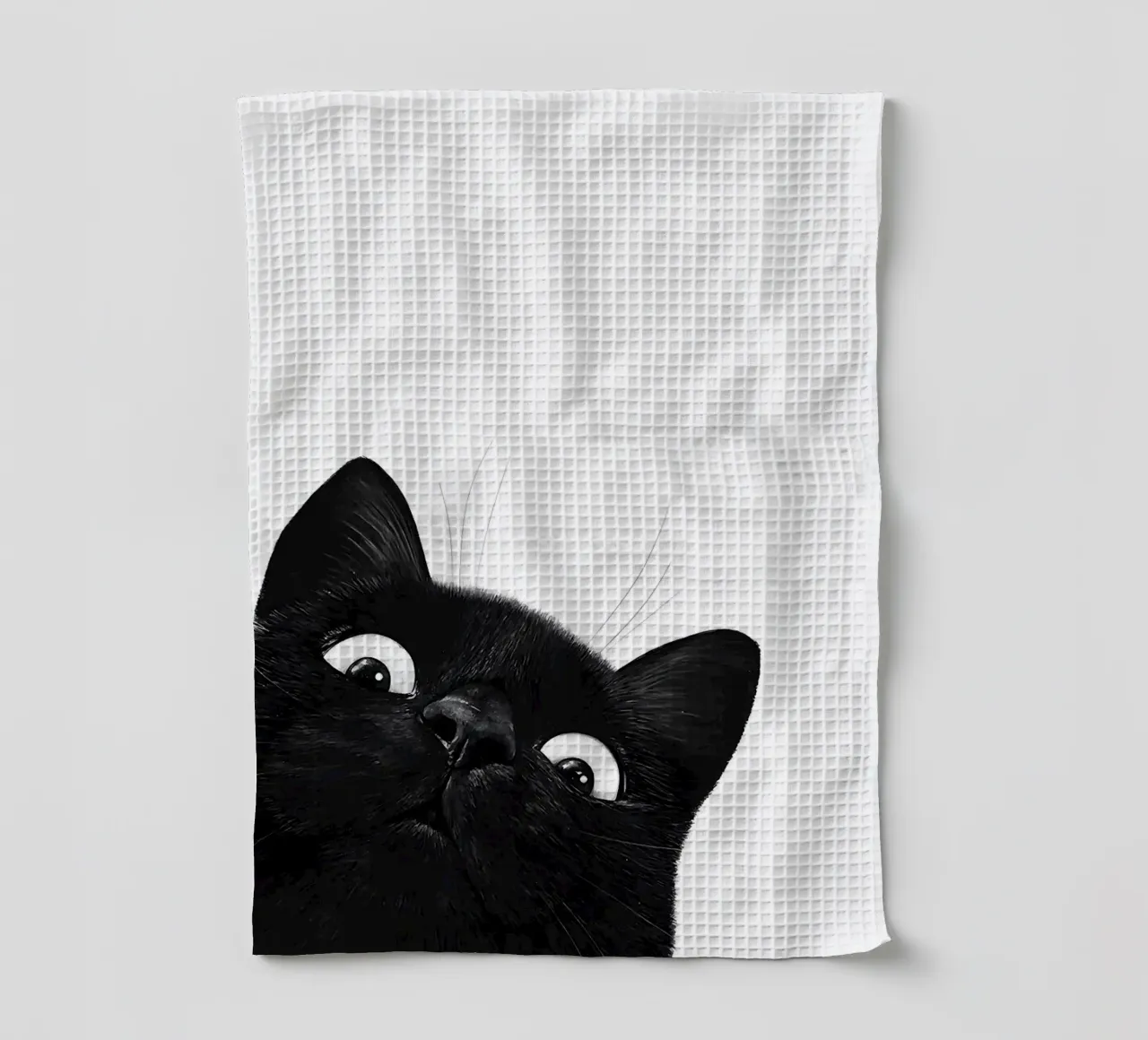 Curious Black Cat tea towel by Matthew P Link