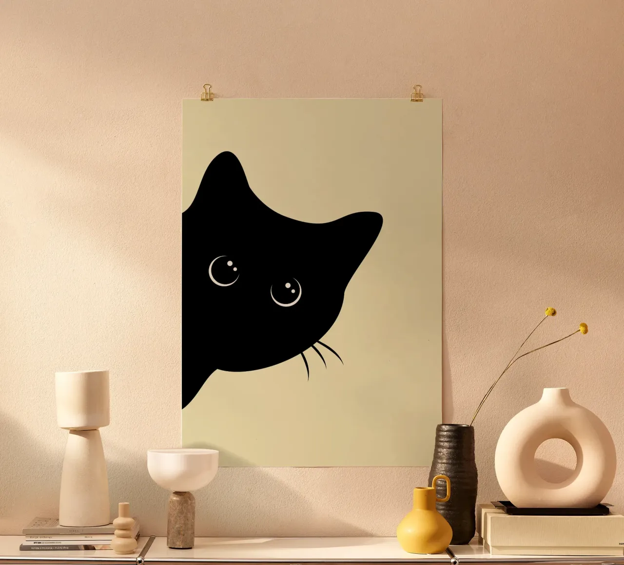 Sagoma di gatto poster con telaio in legno da Matthew P Link
