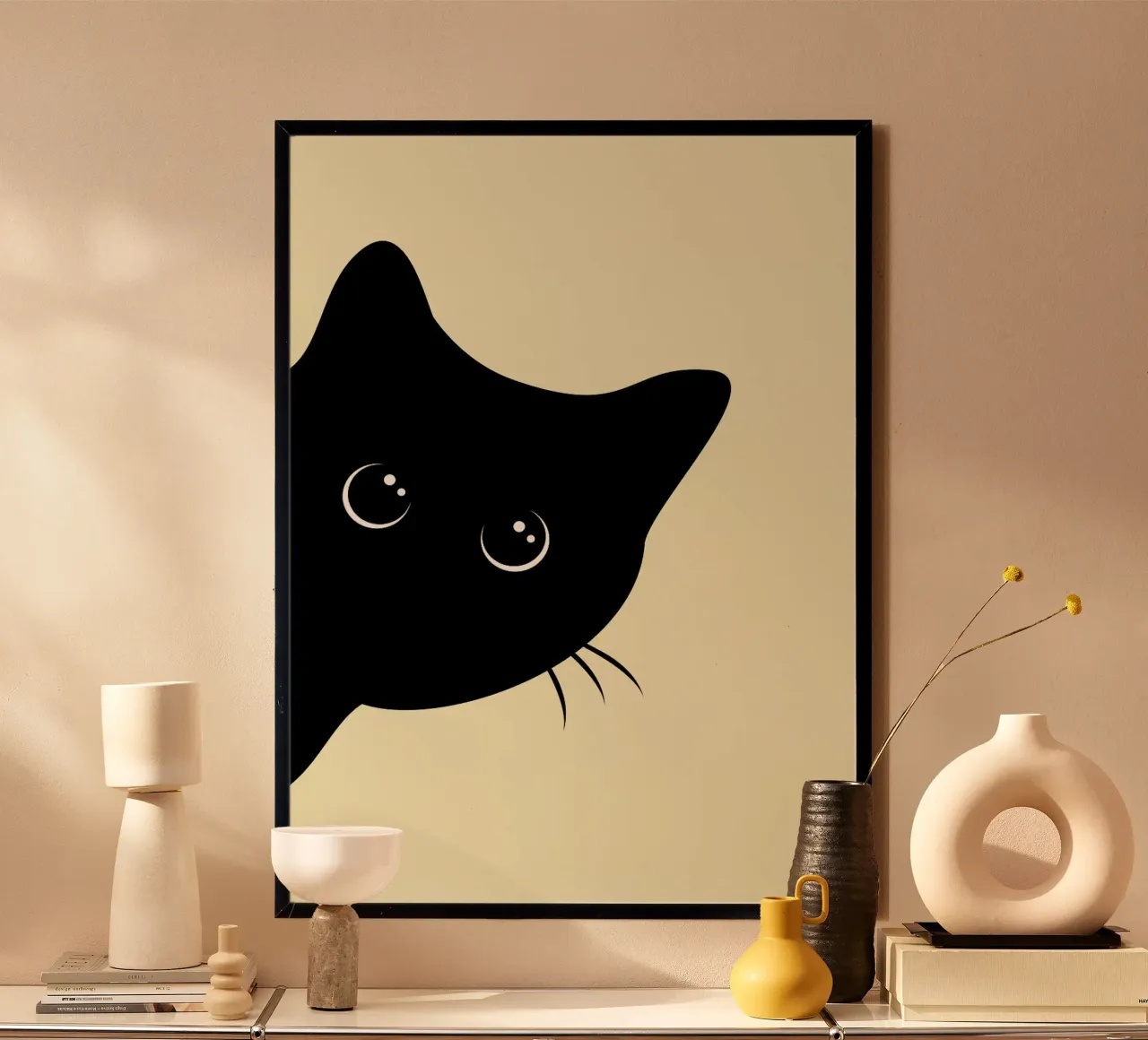 Sagoma di gatto poster con telaio in legno da Matthew P Link