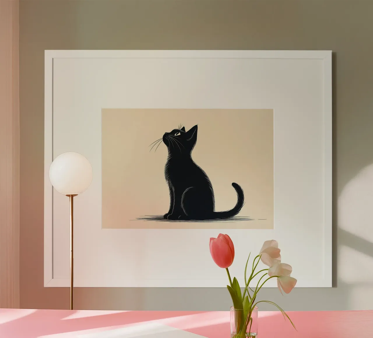 Silhouette di gatto nero poster con telaio in alluminio da Matthew P Link