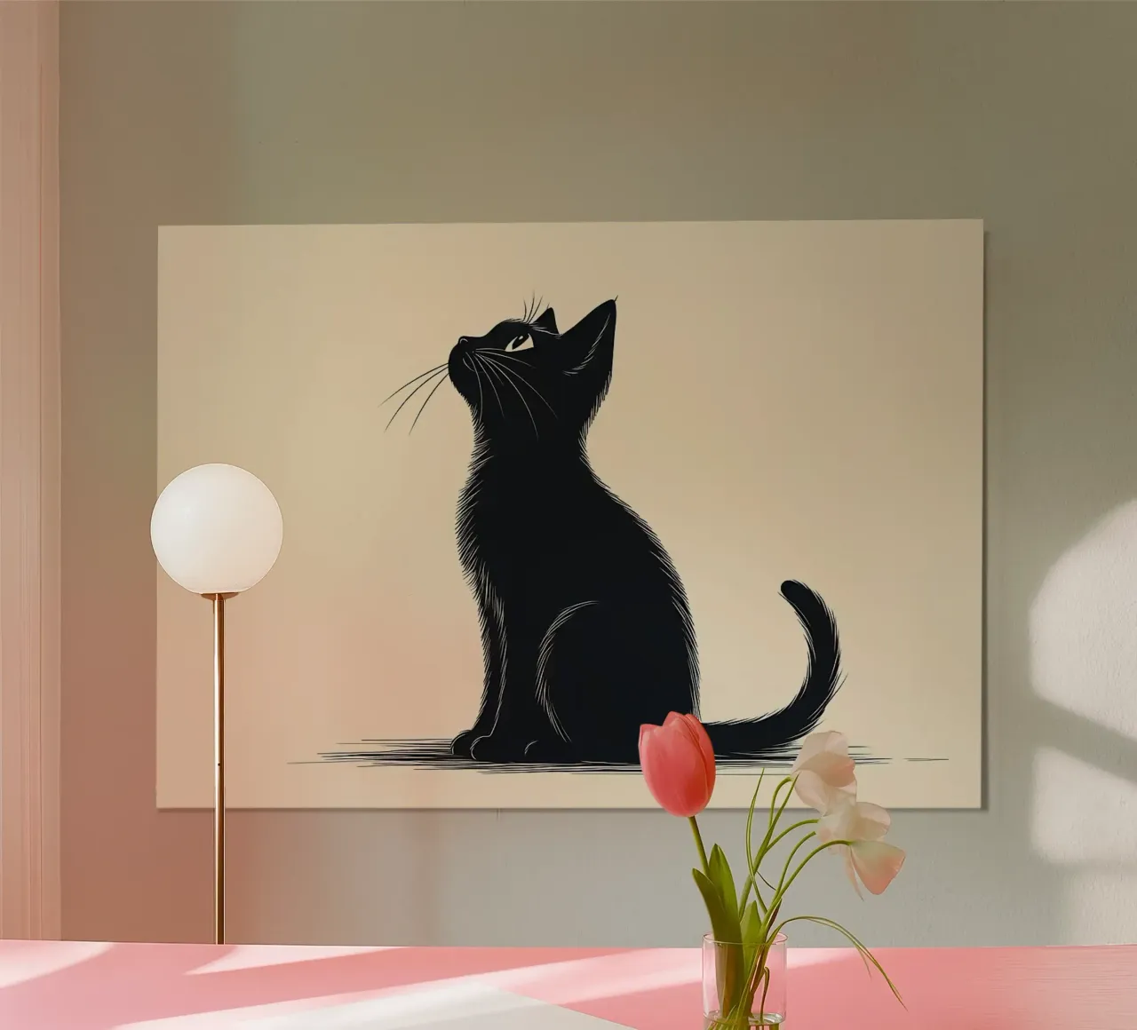 Silhouette di gatto nero poster con telaio in alluminio da Matthew P Link