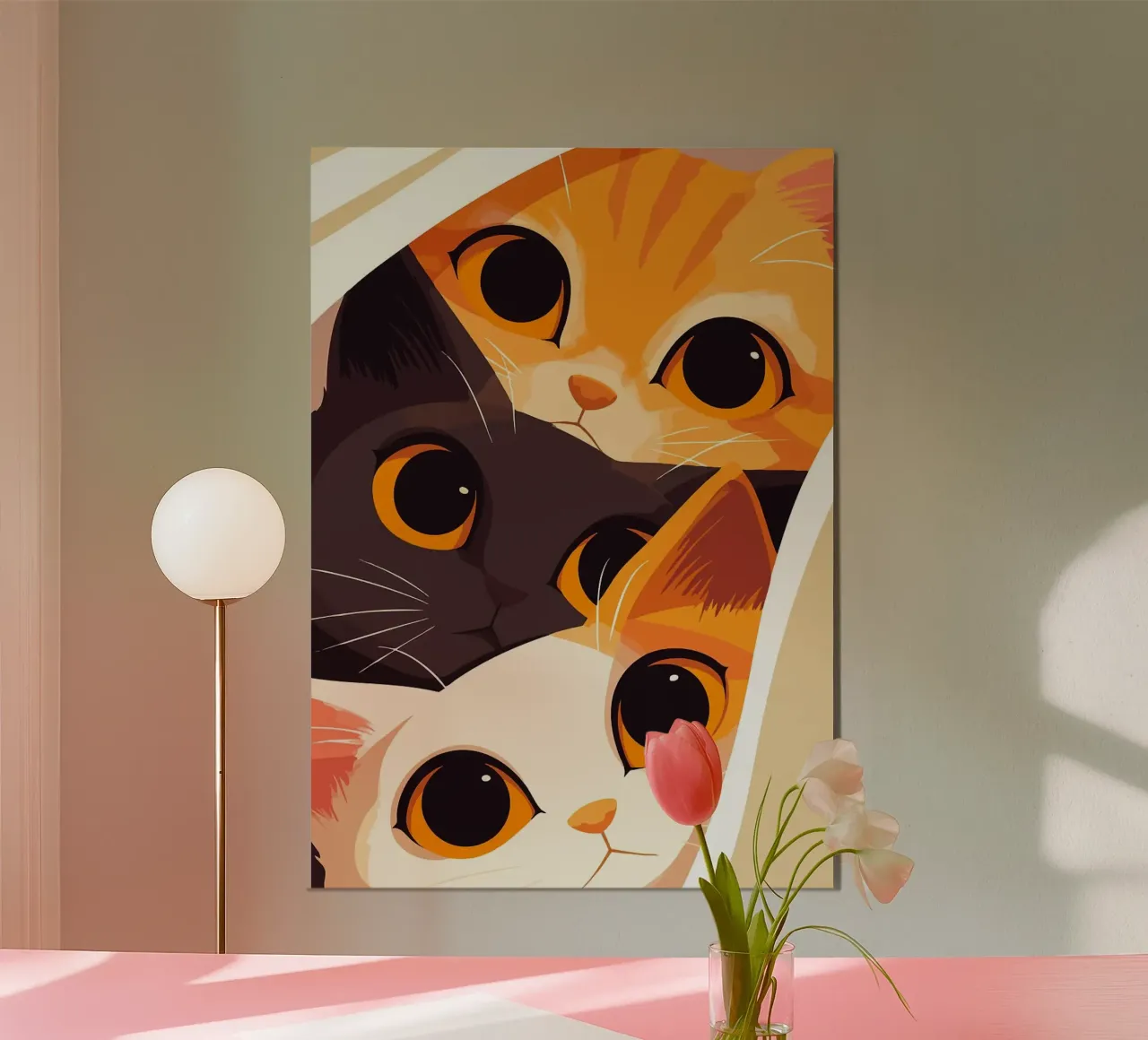 Tre gatti che si affacciano Carino animale arte minimalista poster da Matthew P Link