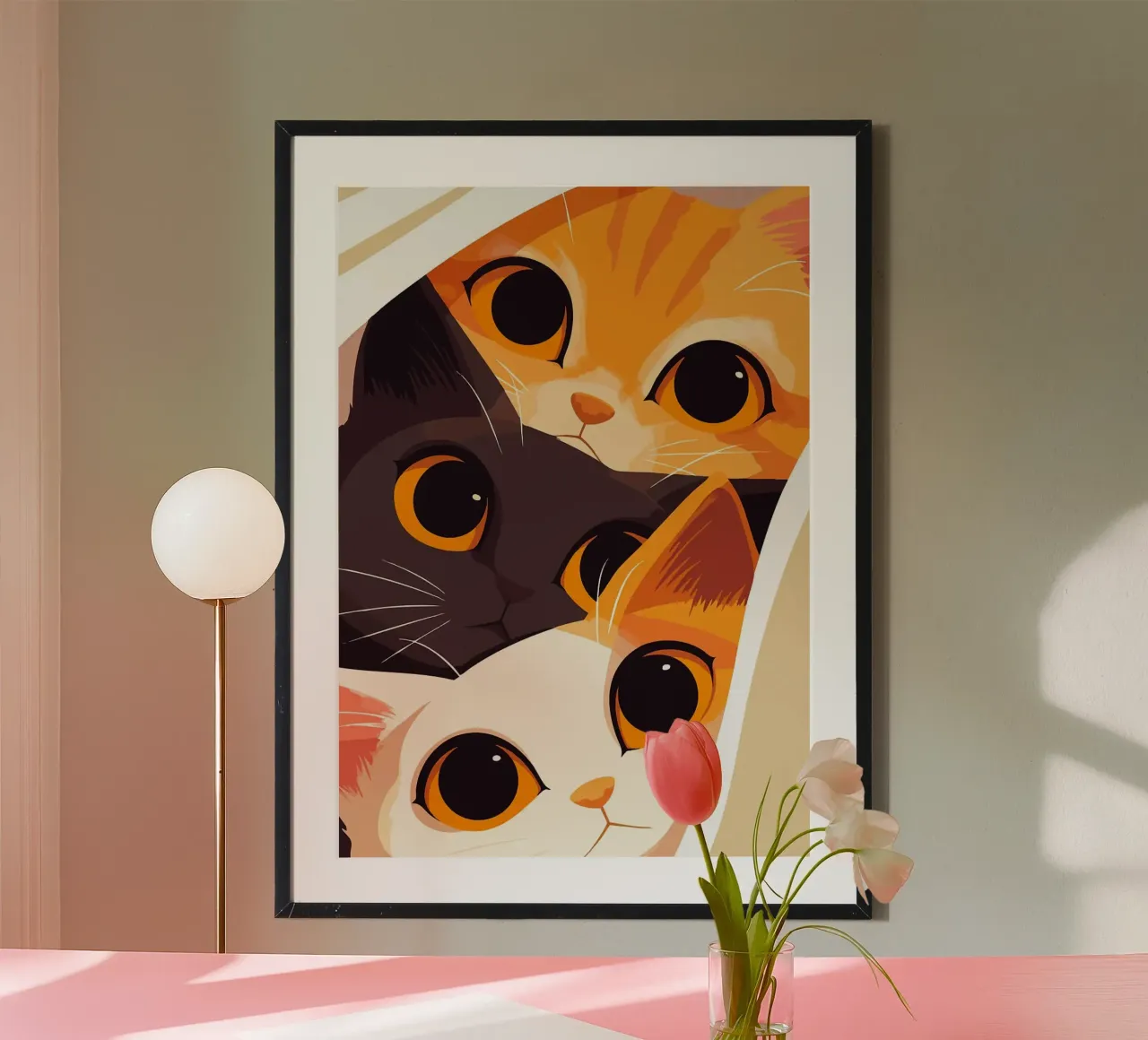 Tre gatti che si affacciano Carino animale arte minimalista poster da Matthew P Link