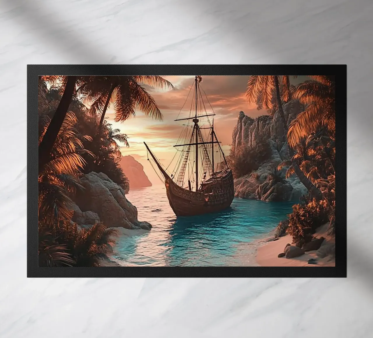 Pirate Ship In The Sea doormat by Cute Art
