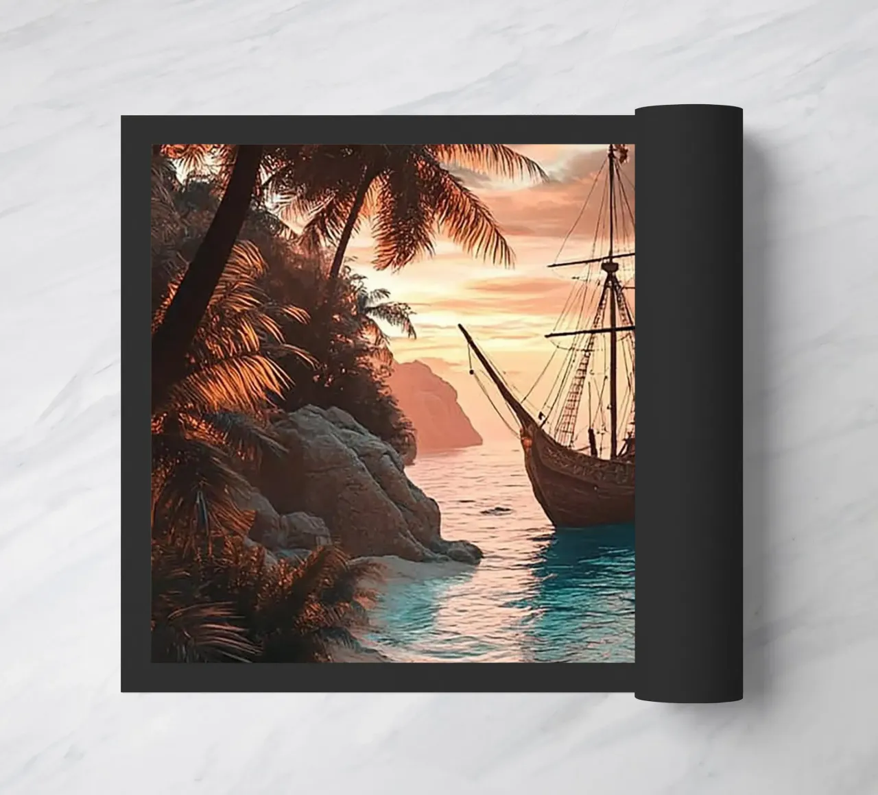 Pirate Ship In The Sea doormat by Cute Art