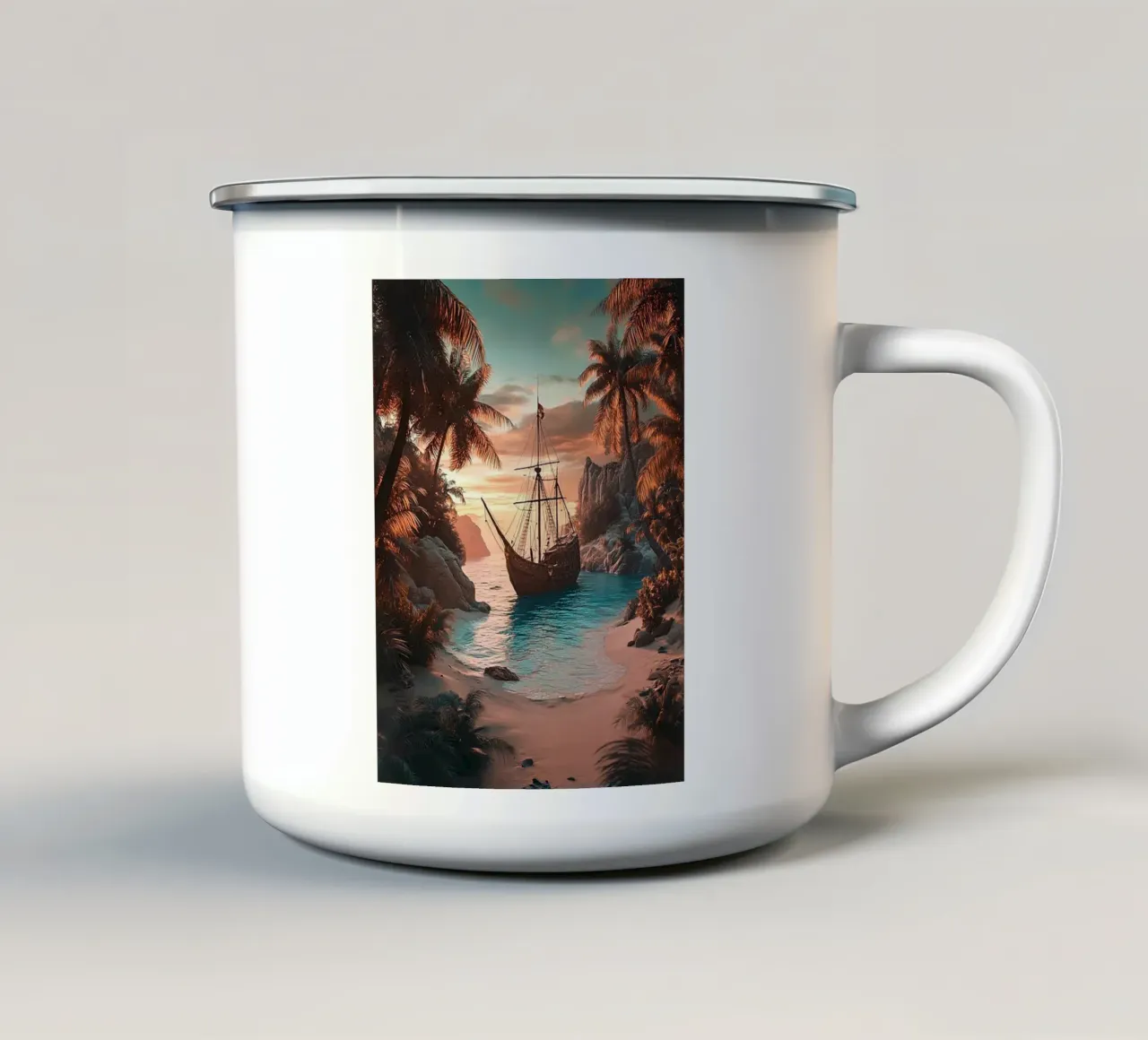 Nave pirata nel mare tazza in smalto da Cute Art