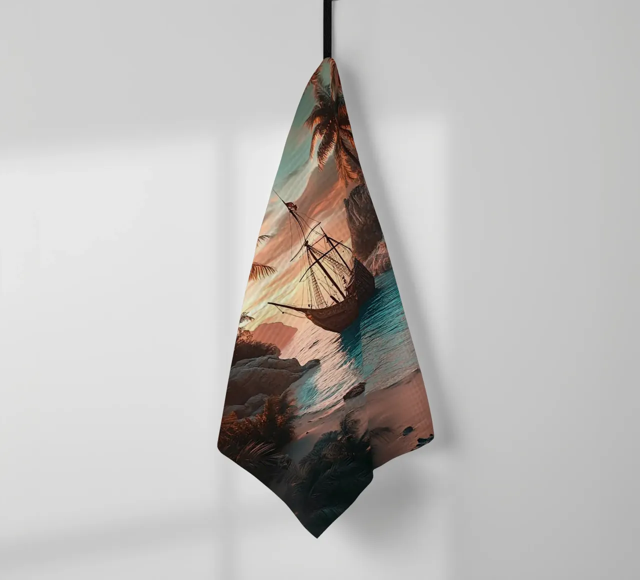 Pirate Ship In The Sea tea towel by Cute Art