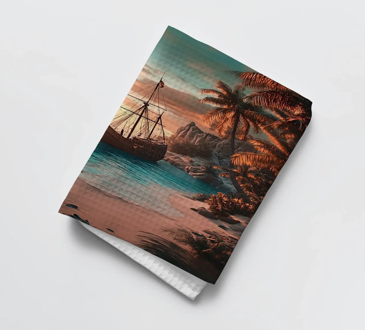 Pirate Ship In The Sea tea towel by Cute Art