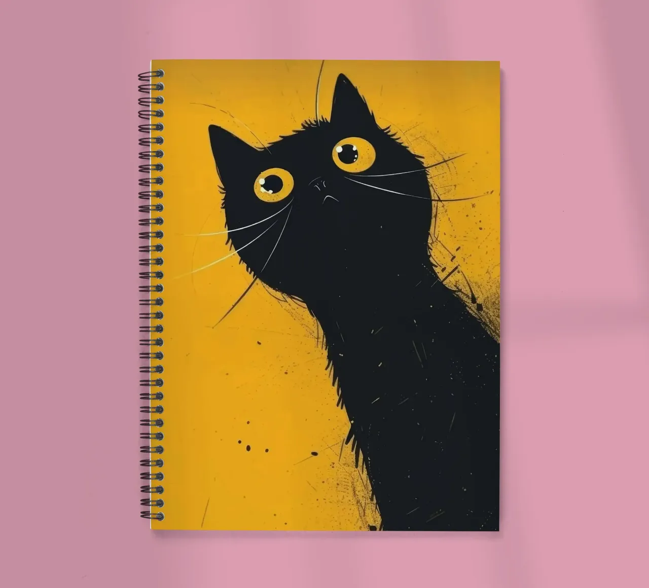 Black Cat on Yellow Background spiral notebook by Matthew P Link