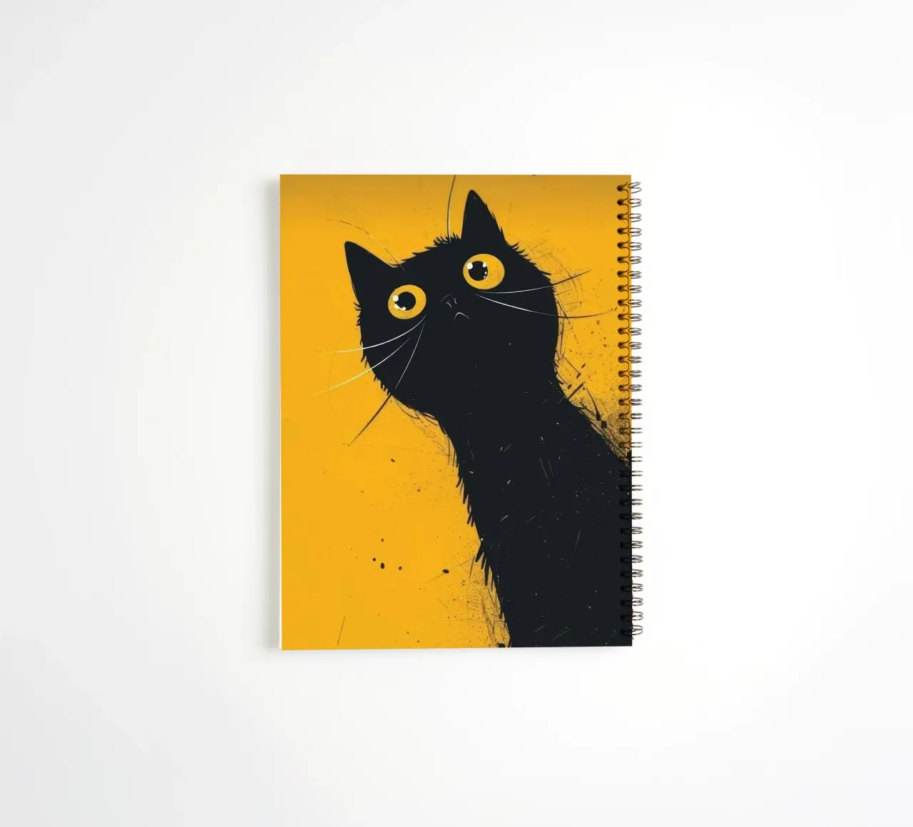 Black Cat on Yellow Background spiral notebook by Matthew P Link