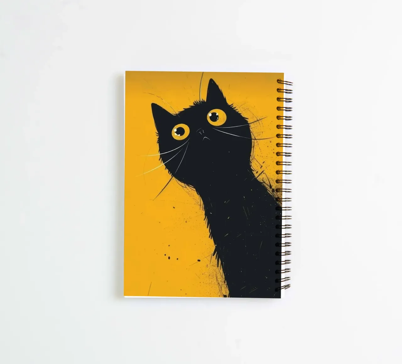 Black Cat on Yellow Background spiral notebook by Matthew P Link