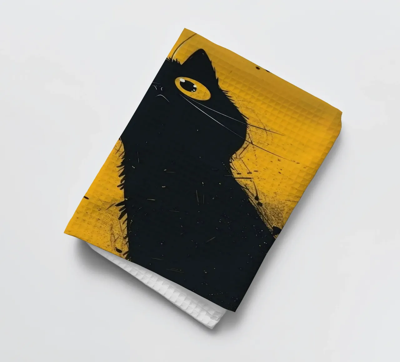 Chat noir sur fond jaune torchon de Matthew P Link