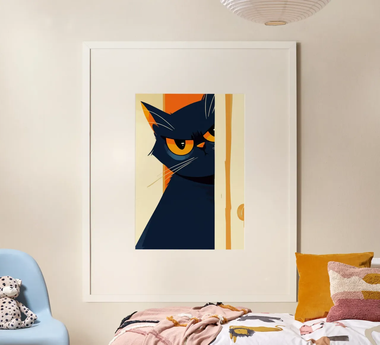Gatto giudicante che sbircia da dietro la porta Arte minimalista carina poster da Matthew P Link