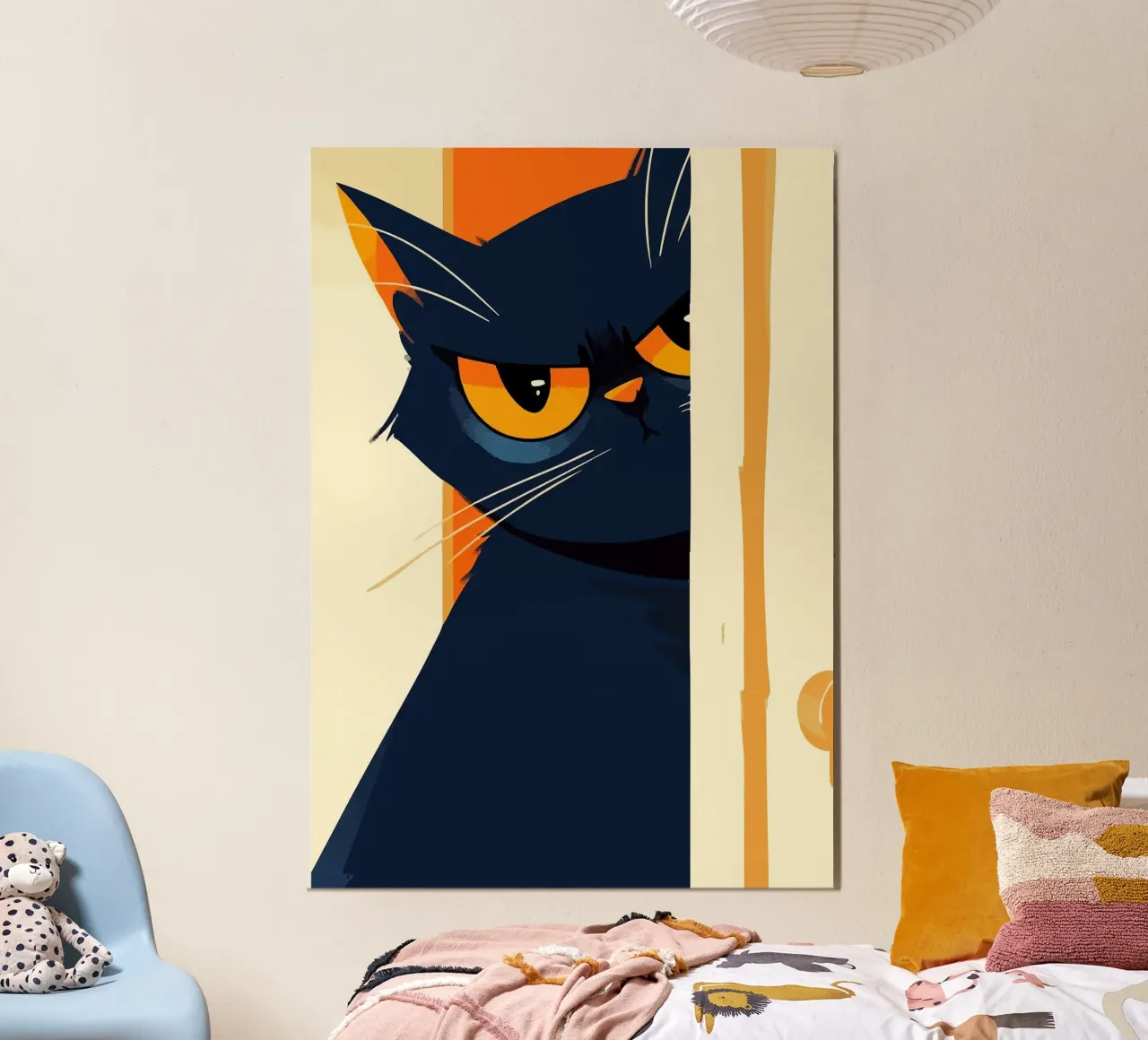 Gatto giudicante che sbircia da dietro la porta Arte minimalista carina poster da Matthew P Link