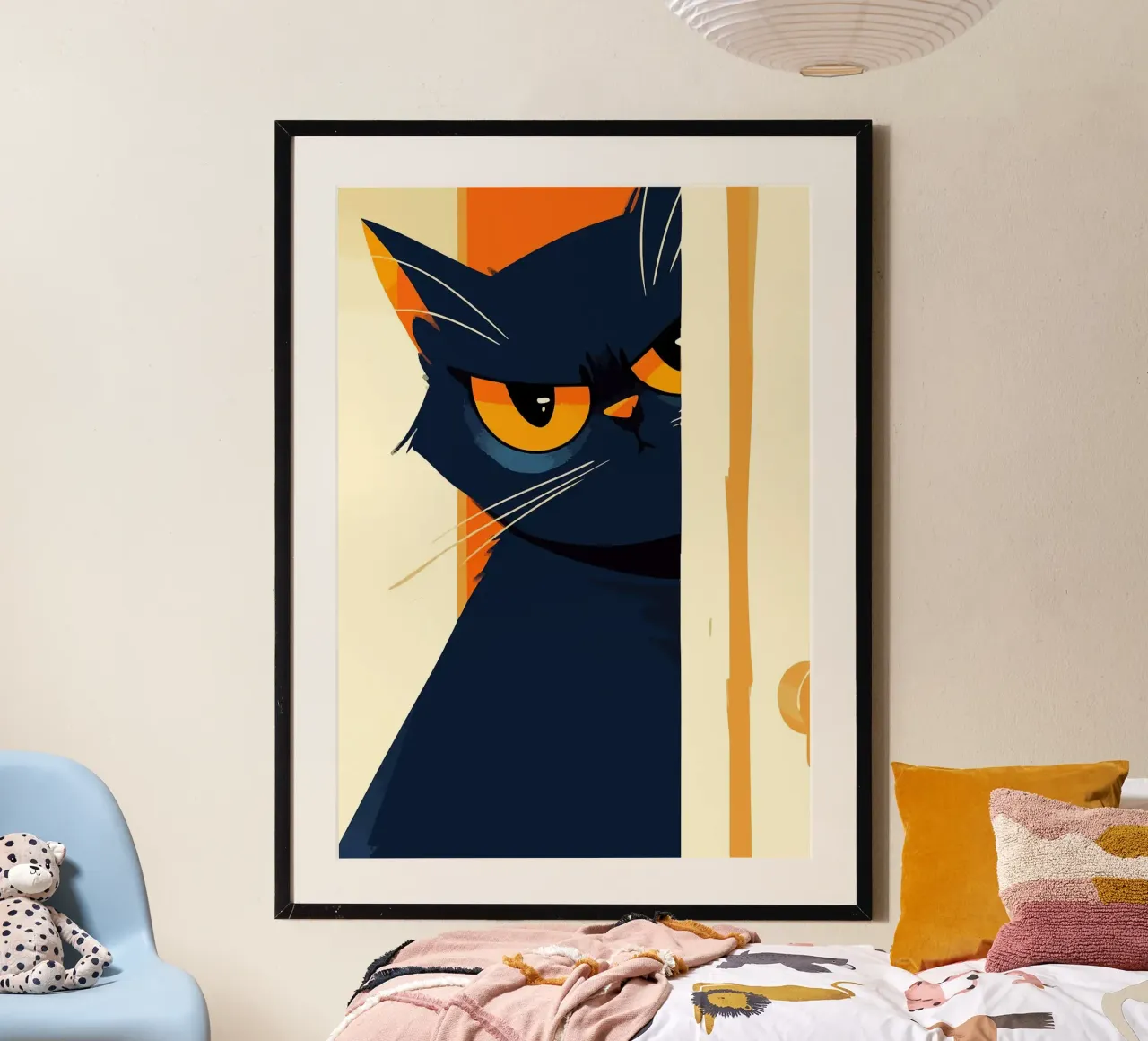 Gatto giudicante che sbircia da dietro la porta Arte minimalista carina poster da Matthew P Link
