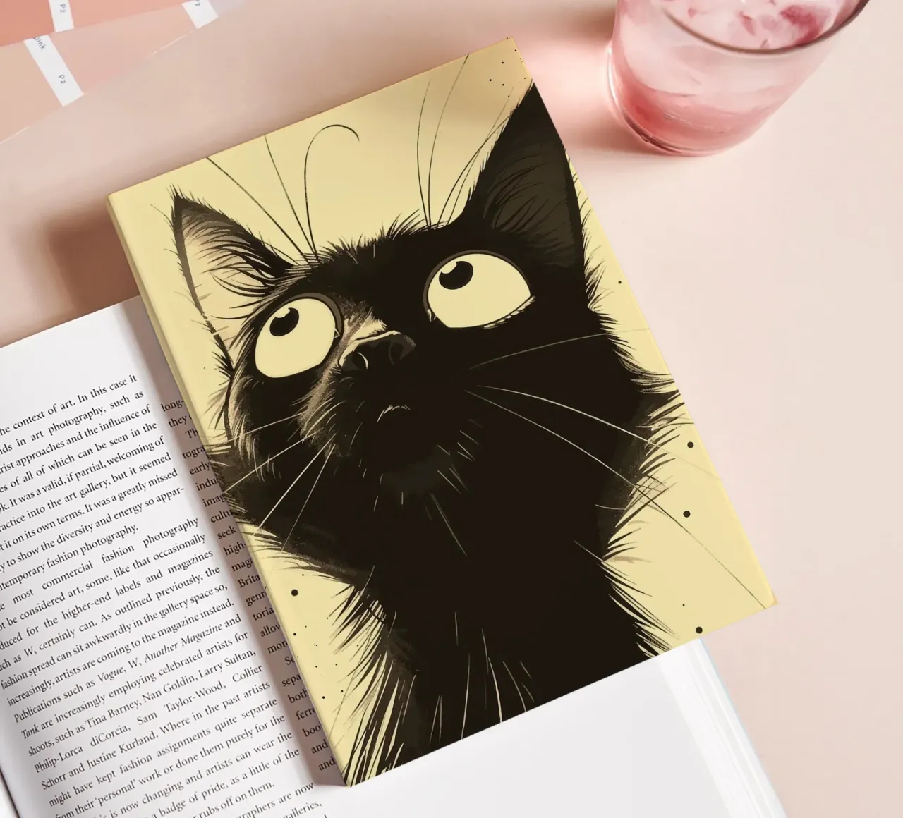 Cartoon Schwarze Katze schaut nach oben Notizbuch von Matthew P Link
