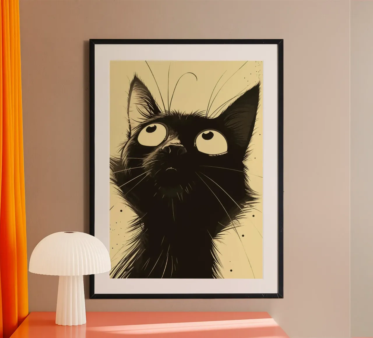 Gatto nero dei cartoni animati che guarda verso l'alto poster da Matthew P Link