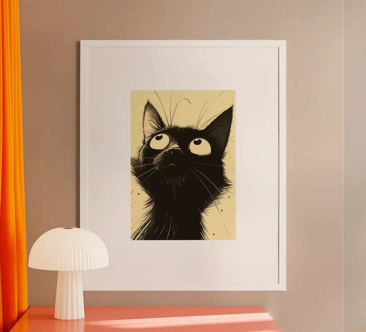 Gatto nero dei cartoni animati che guarda verso l'alto poster da Matthew P Link