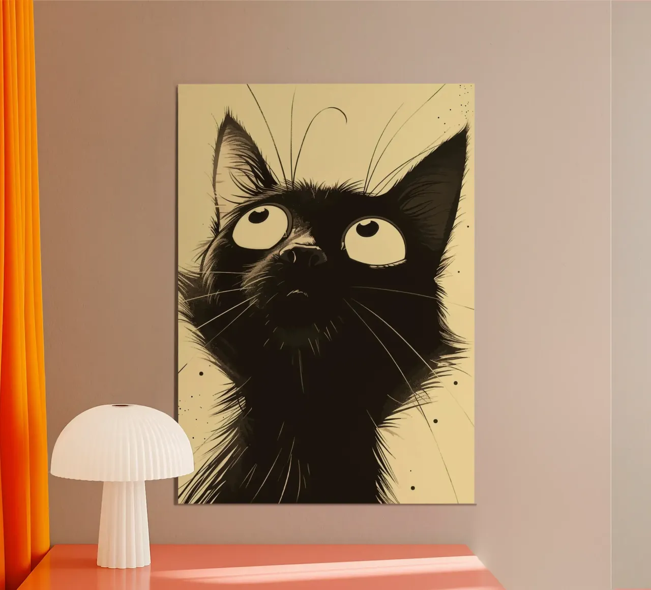 Gatto nero dei cartoni animati che guarda verso l'alto poster da Matthew P Link