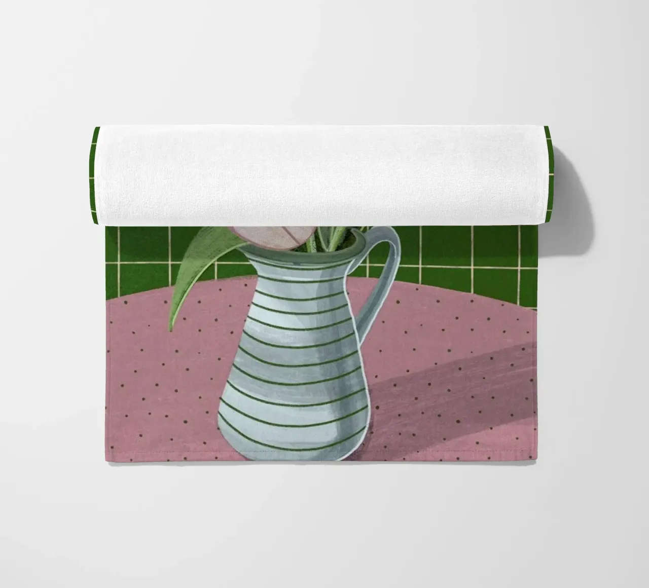 Pink Tulips On Green Checkered Tablecloth telo mare da Be Mart