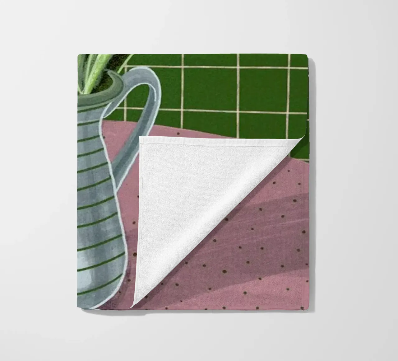 Pink Tulips On Green Checkered Tablecloth telo mare da Be Mart