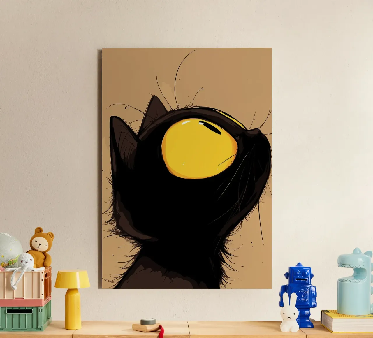 Cartoon Schwarze Katze mit gelben Augen Alu-Dibond von Matthew P Link