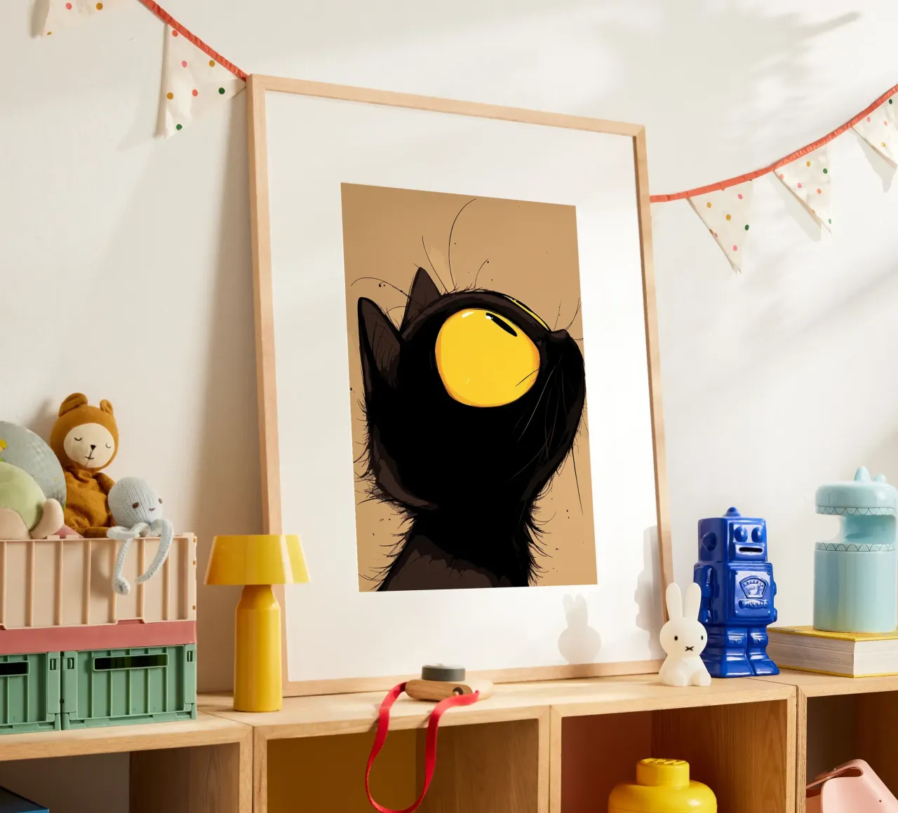 Cartoon Black Cat with Yellow Eyes poster by Matthew P Link