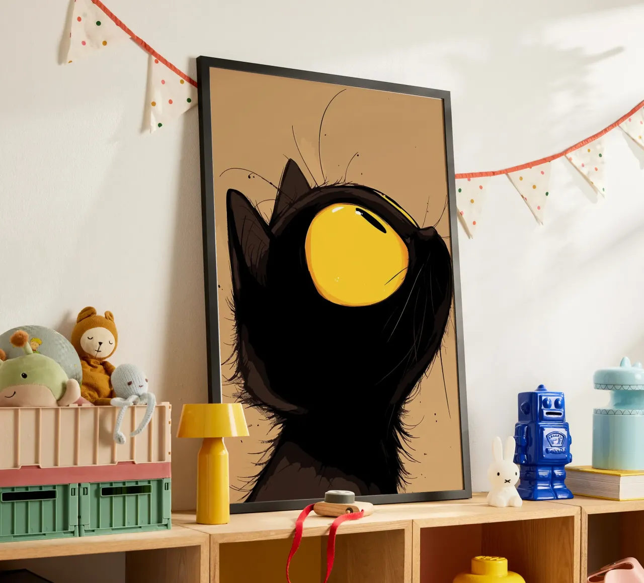 Cartoon Black Cat with Yellow Eyes poster by Matthew P Link